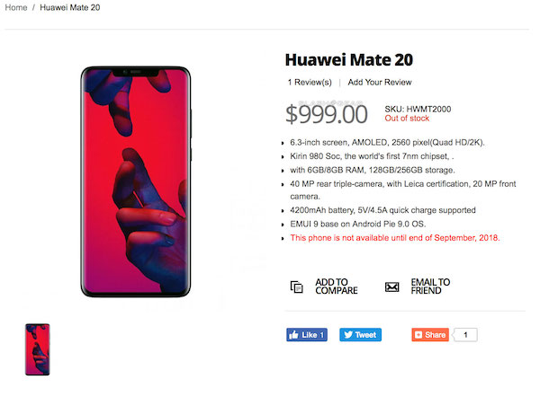 Huawei Mate 20'nin Fiyatı ve Teknik Özellikleri Ortaya Çıktı
